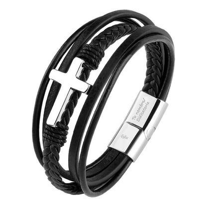 Soku Pulsera Cruz Personalizada Piel Acero Inoxidable