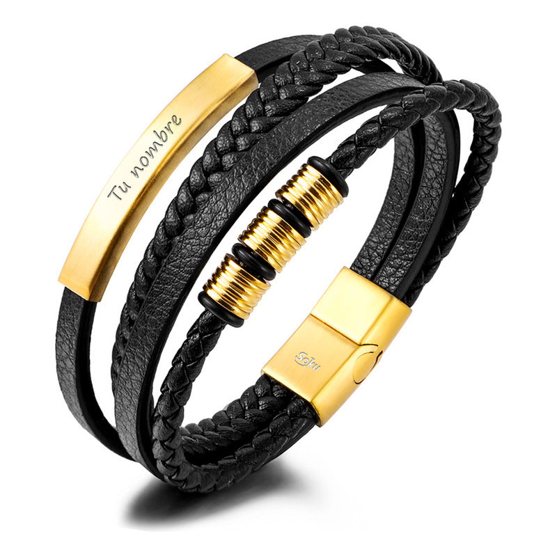 Soku Pulsera Piel Personalizada Acero Inoxidable Titanio