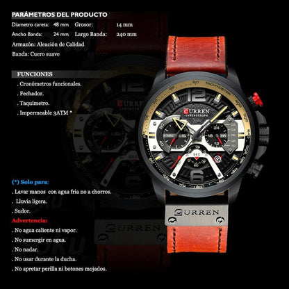 Reloj Cuero Lujo Cronometro Original Calendario Taquímetro C