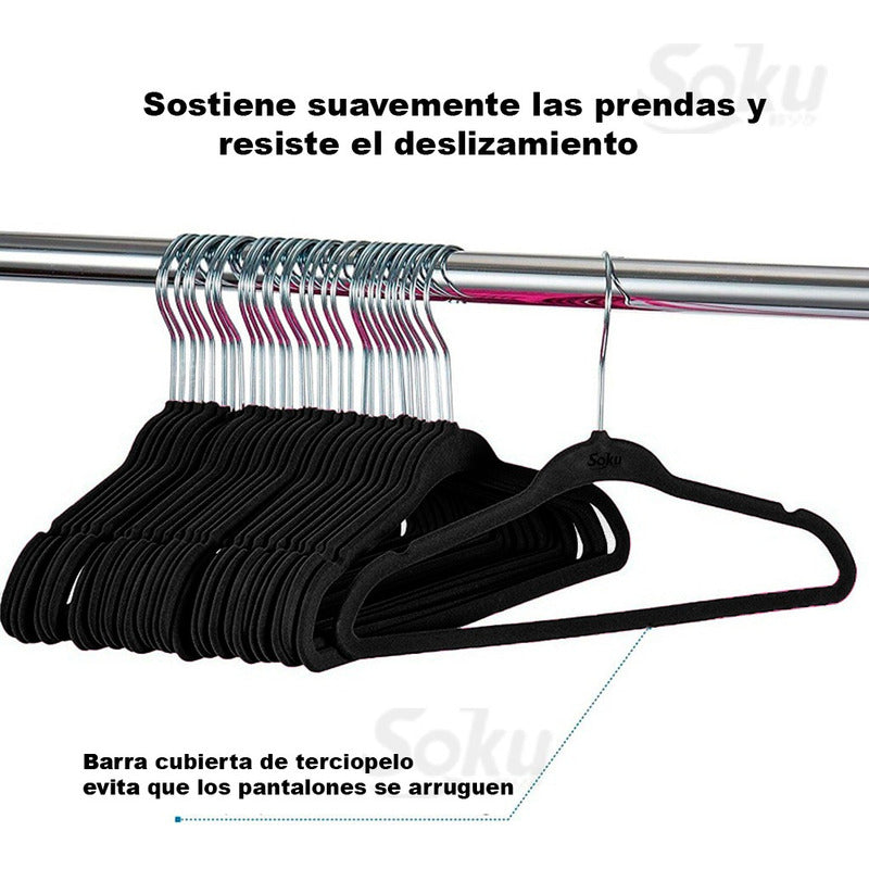 Set 10 Ganchos Acero Terciopelo Organizador Closet Durable