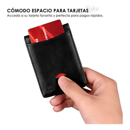 Billetera Cartera Fibra Carbono Antirrobo Clip Piel Genuina