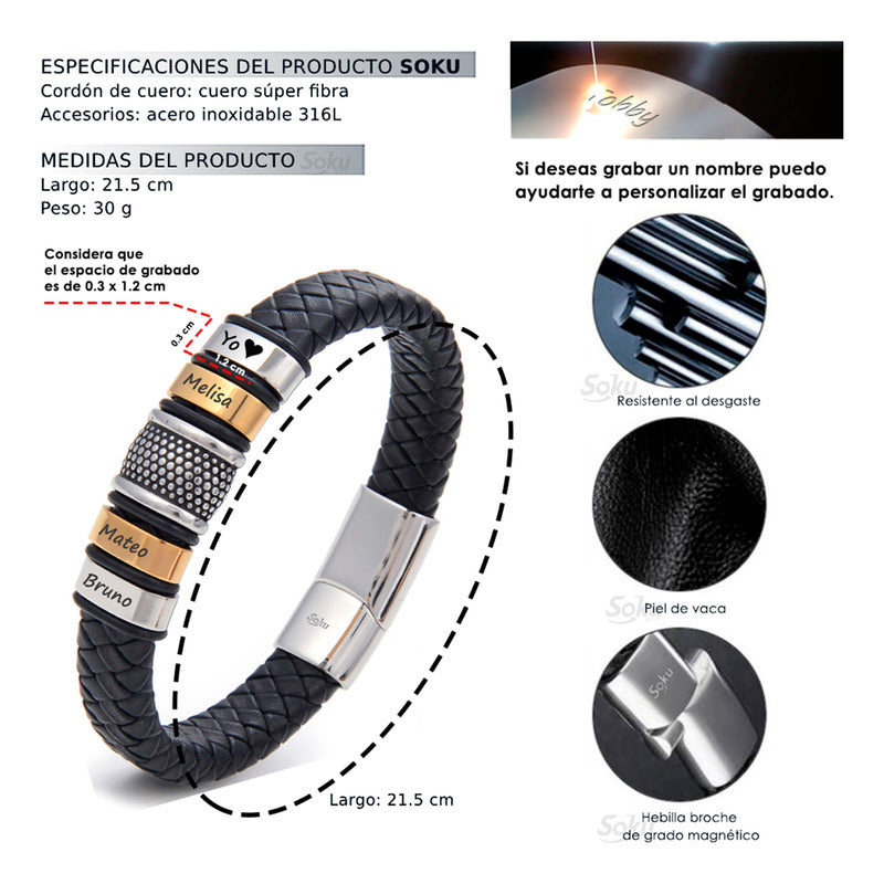 Soku Pulsera Personalizada Micro Piel Inoxidable Titanio