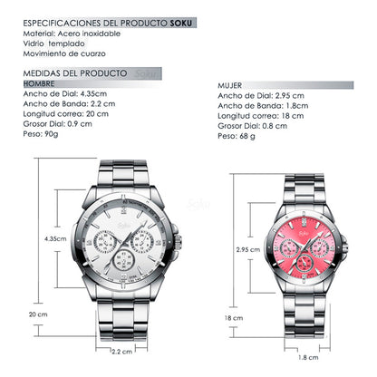 Duo Reloj Pareja Acero Inoxidable Contra Agua Lg8342