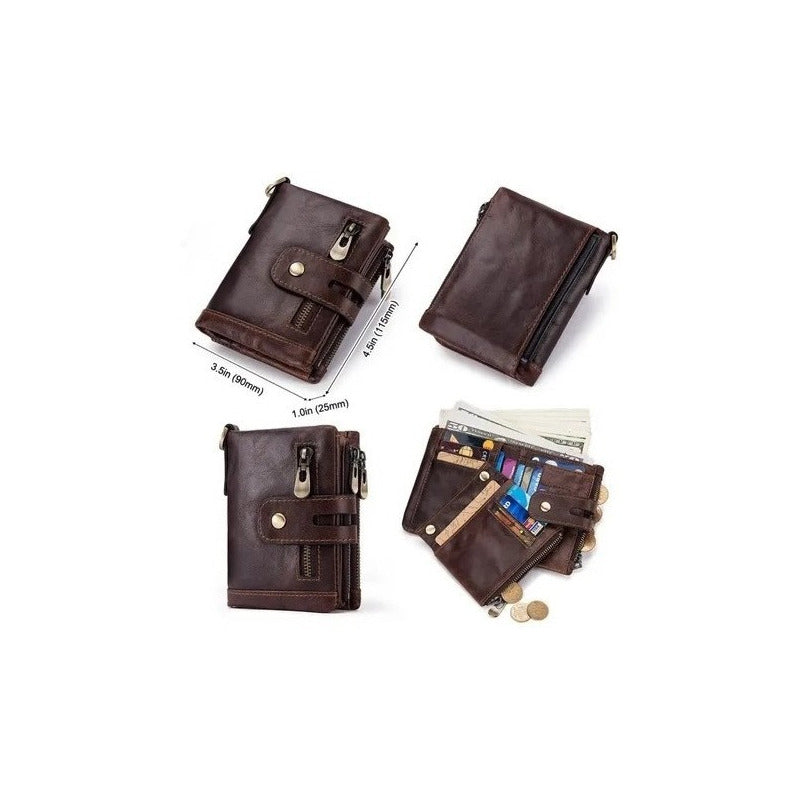 Cartera Billetera Hombre/mujer Piel Genuina Bloqueo Rfid