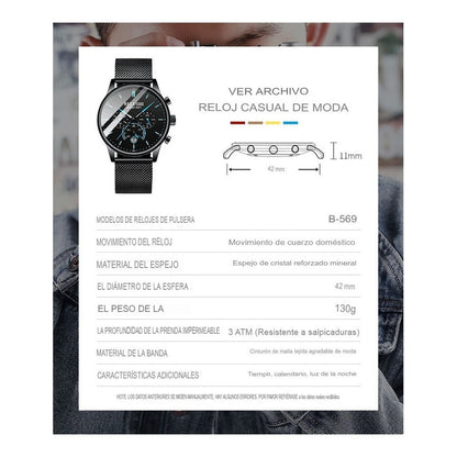 Reloj Hombre Acero Inoxidable Cronógrafo Real Fluorecente Bs