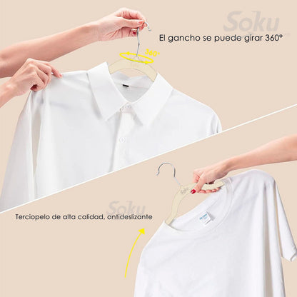 Set 10 Ganchos Acero Terciopelo Organizador Closet Durable