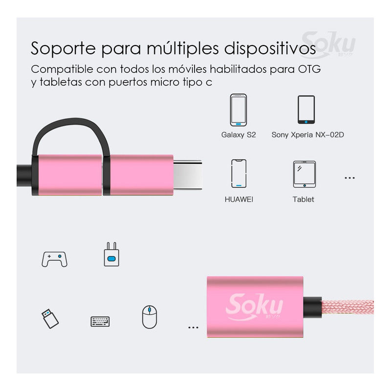 Cable 2 En 1 Adaptador Micro Usb V8 Tipo C A Usb 3.0 Otg