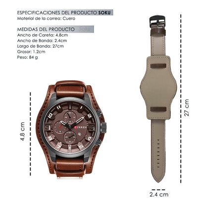 Reloj Cronometro Cuero Original Mov Japones Contra Agua Cu