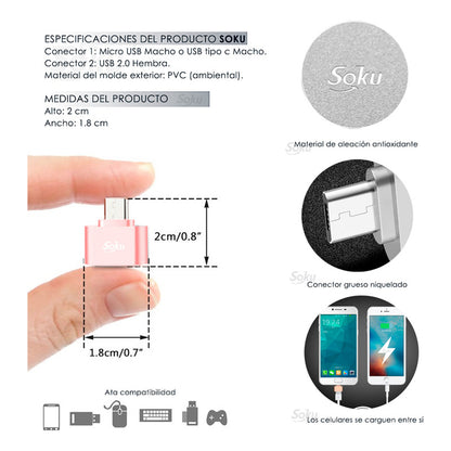 Soku Lector Otg Micro Usb V8 A Usb 2.0 Adaptador Cel