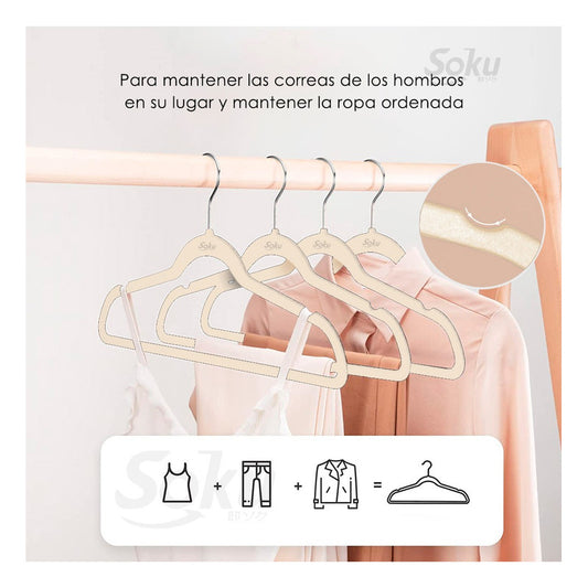 Set 10 Ganchos Acero Terciopelo Organizador Closet Durable