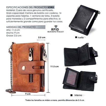 Cartera Billetera Hombre/mujer Piel Genuina Bloqueo Rfid
