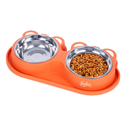 Tazon Doble Plato Para Perro Antiderrapante Acero Inoxidable