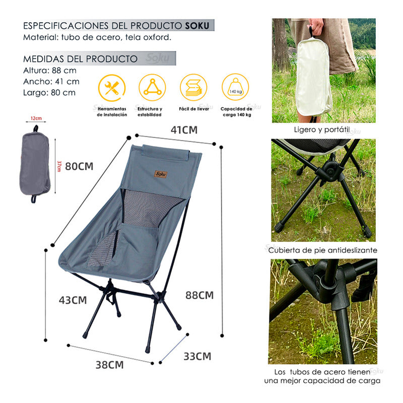 Soku Silla Reclinada Ergonomica Reforzada Viaje Camping Pick