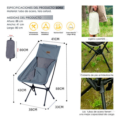 Soku Silla Reclinada Ergonomica Reforzada Viaje Camping Pick