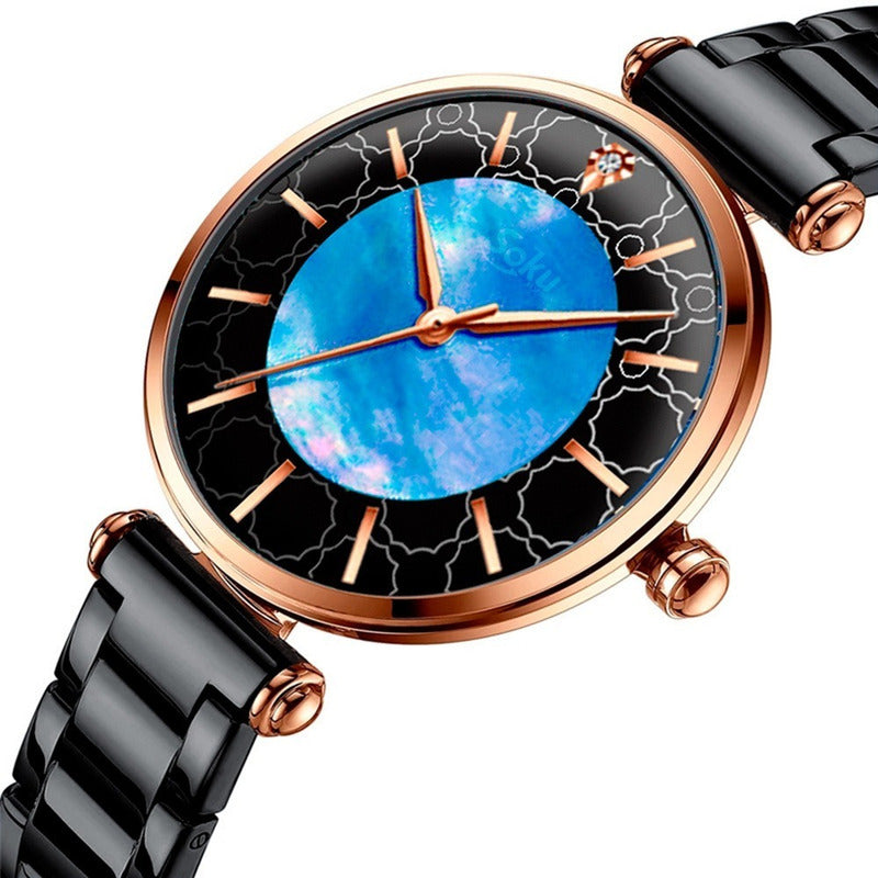 Reloj Inoxidable Nacar Brillante Elegante Mov Japones Cu