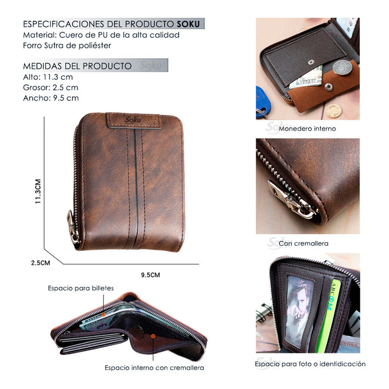 Cartera Billetera Cierre Monedero Hombre Antirrobo Rfid