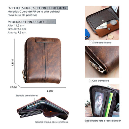 Cartera Billetera Cierre Monedero Hombre Antirrobo Rfid