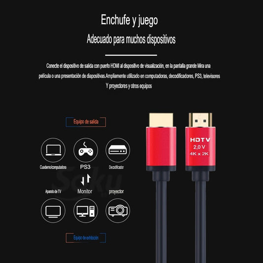 Soku Cable Hdmi Para Xbox Ps4 Pc Uso Rudo Aluminio 4k 3m