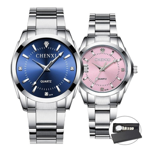 Duo Reloj Pareja Acero Inoxidable Contra Agua Estuche Cx