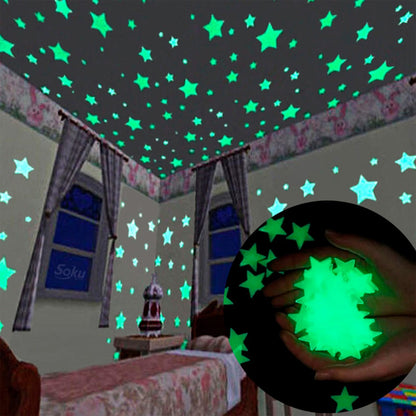 100 Estrellas Pared Stickers Neon Fosforescente Brilla Noche