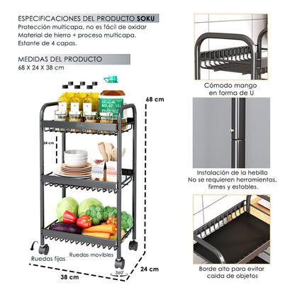 Soku Carrito Multifuncional Baño 3 Niveles Acero Práctico