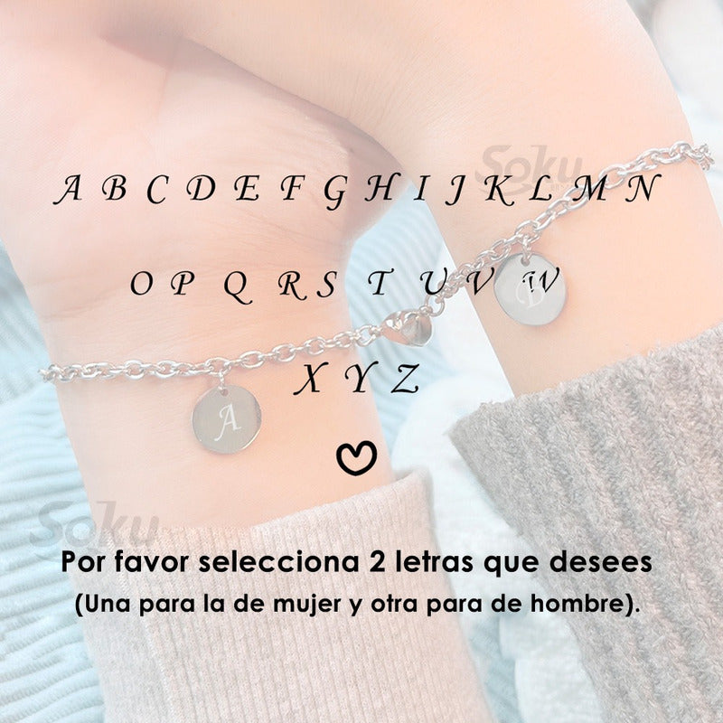 2 Pulseras Pareja Personalizada Iman Corazón Acero Titanio