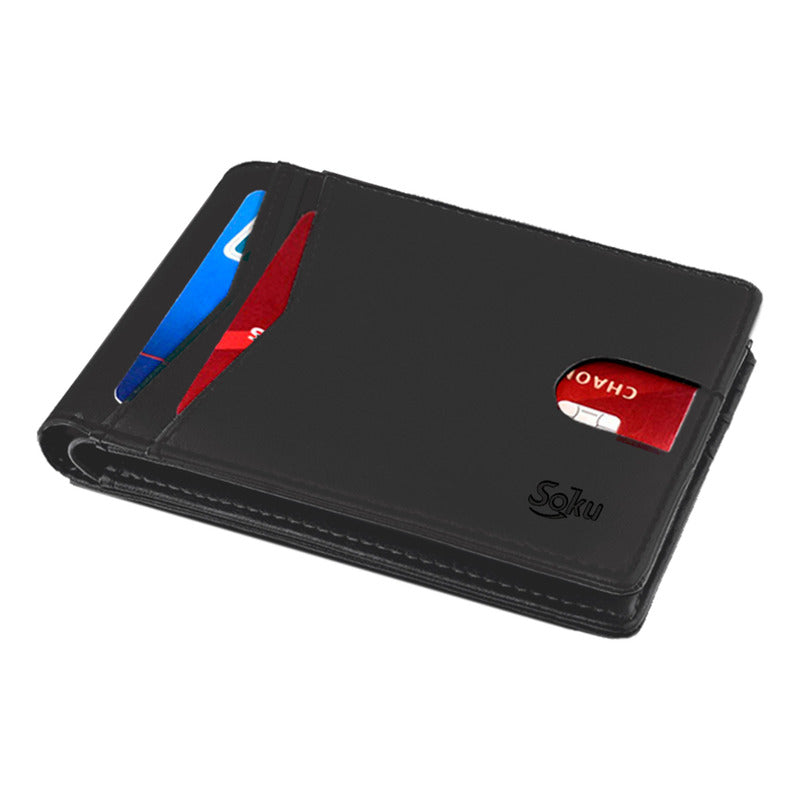 Cartera Billetera Slim Protección Rfid Piel Genuina Soku