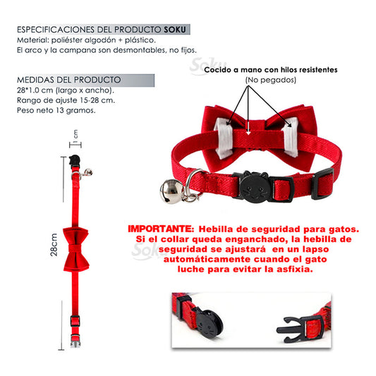Soku Collar De Seguridad Gato Moño Cosido Pañoleta Broche