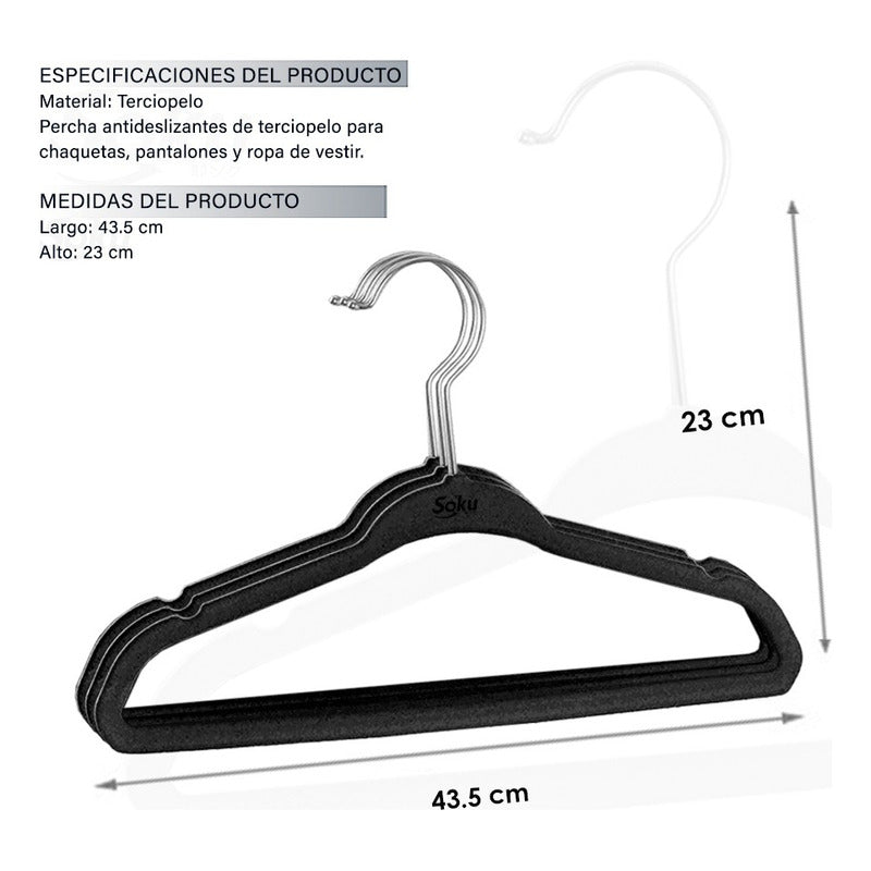 Set 10 Ganchos Acero Terciopelo Organizador Closet Durable