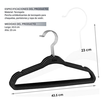 Set 10 Ganchos Acero Terciopelo Organizador Closet Durable