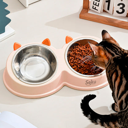 Soku Tazon Doble Elevado Acero Inoxidable Gato Seguro Feliz