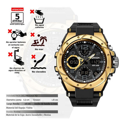 Reloj Dual Digital Led Militar Uso Rudo Contra Agua 5 Bar Sd