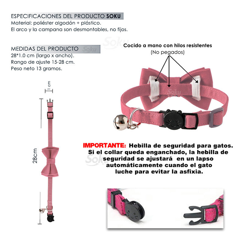 Soku Collar De Seguridad Gato Kawaii Calidad Premium Cosido
