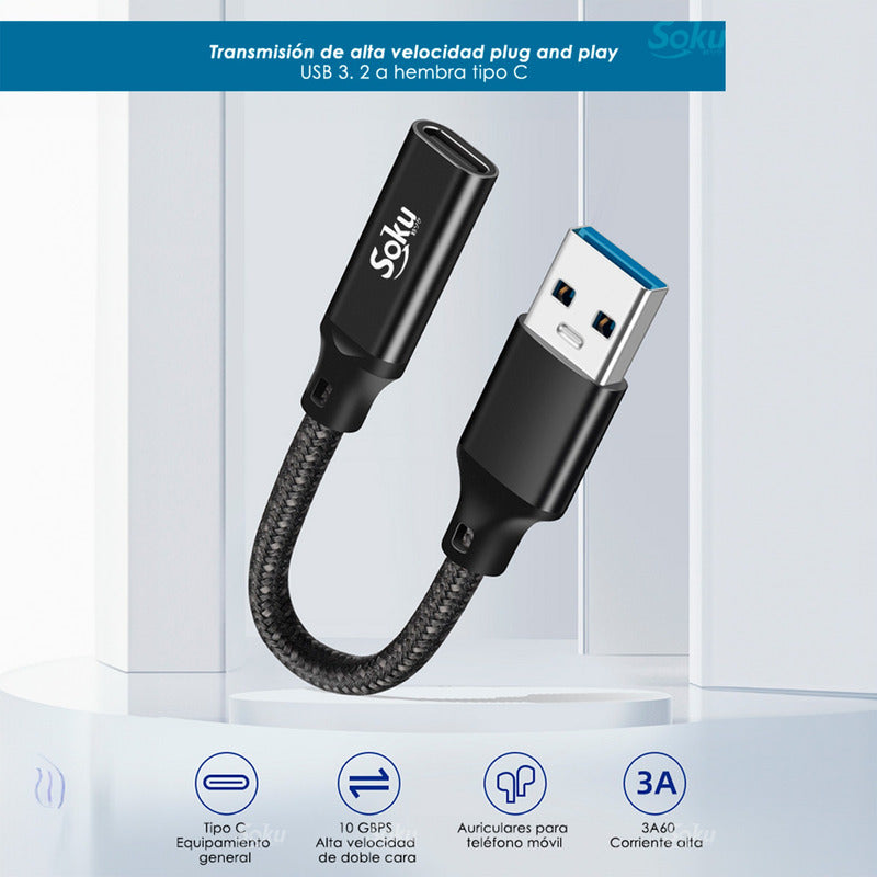 Soku Adaptador Usb 3.2 A Tipo C 3a Hembra Audio Ultra Rapido