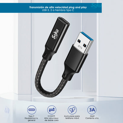 Soku Adaptador Usb 3.2 A Tipo C 3a Hembra Audio Ultra Rapido