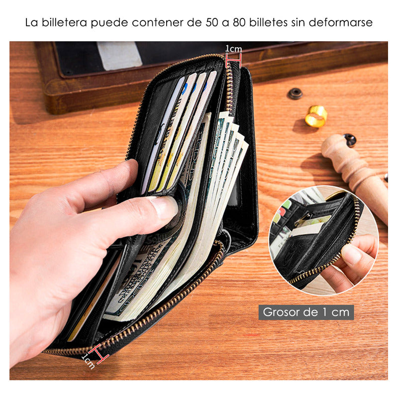 Soku Cartera Bloqueo Rfid Cierre Dura Piel Genuina Premium