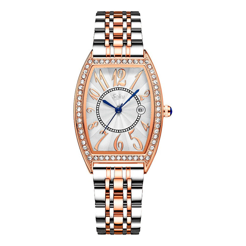 Reloj Acero Inoxidable Mujer Brillantes Numeros Grandes Cx