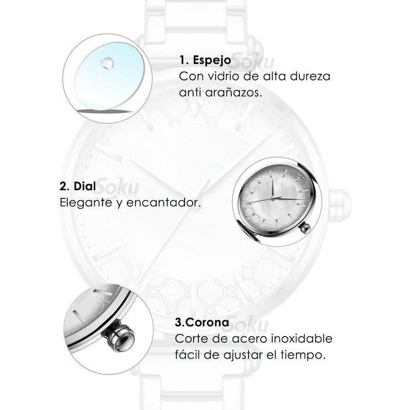 Reloj Inoxidable Nacar Brillante Elegante Mov Japones Cu