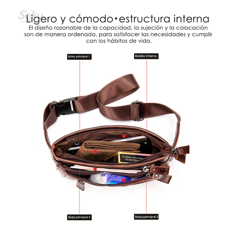 Soku Riñonera Premium Cangurera Cruzada Piel Genuina