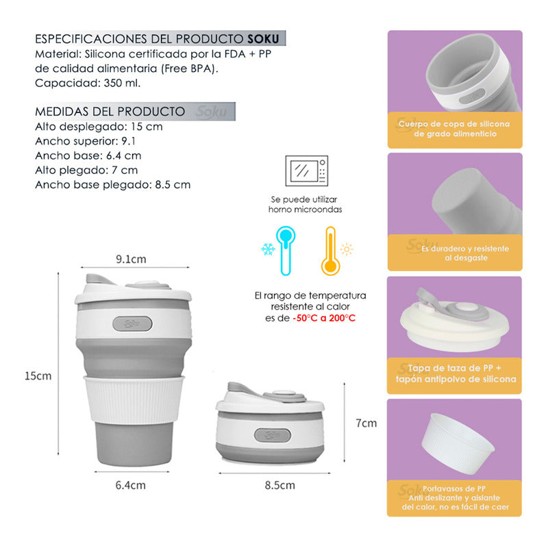 Vaso Termico Plegable Portable Cafe Hermetico Certificado