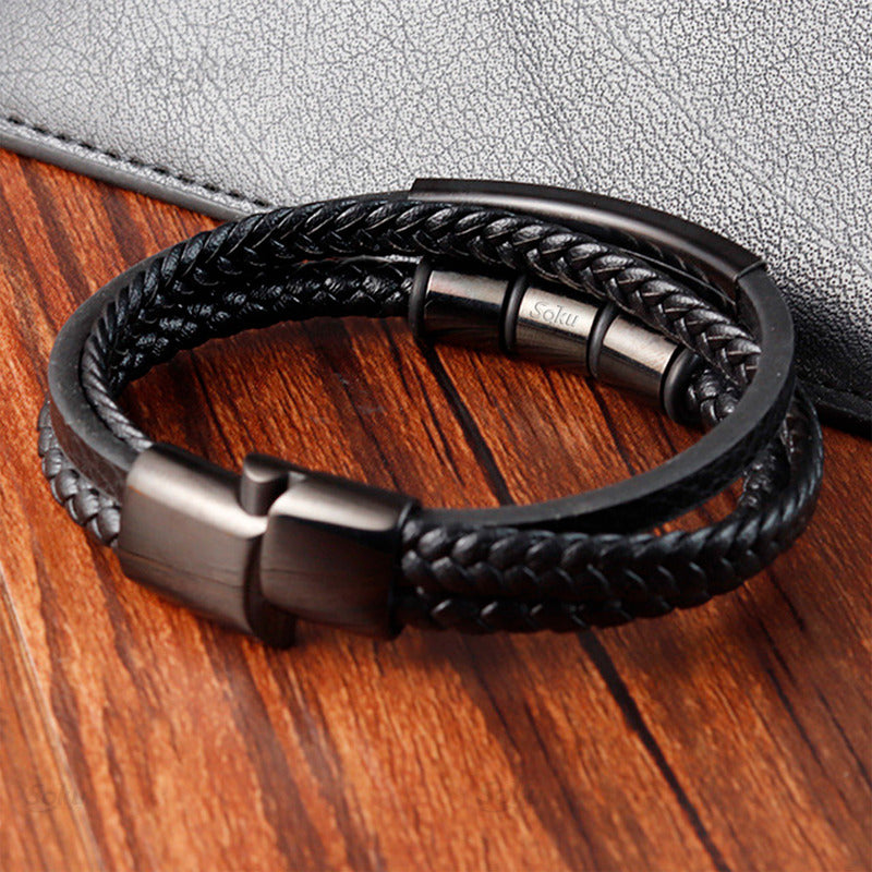 Soku Pulsera Cuero Genuino Personalizada Piedra Inoxidable