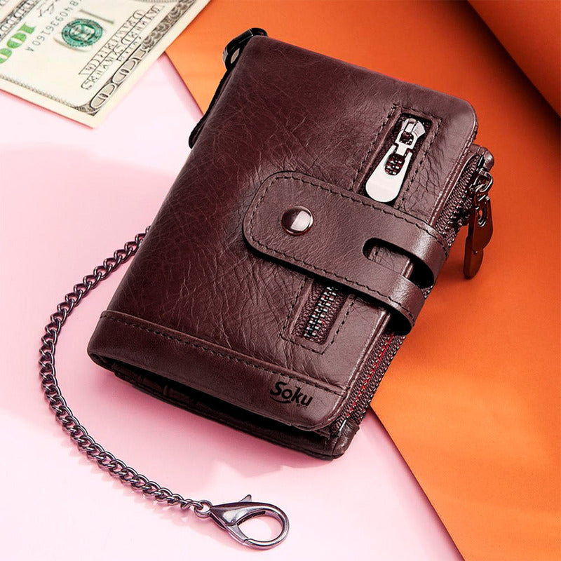 Cartera Billetera Hombre/mujer Piel Genuina Bloqueo Rfid