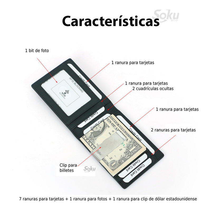 Cartera Billetera Fibra Carbono Antirrobo Clip Piel Genuina