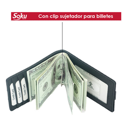 Cartera Billetera Piel Fibra Carbono Protección Rfid Clip