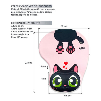 Tapete Para Raton De Gel Ergonomico Caricaturas Gatos Kawaii