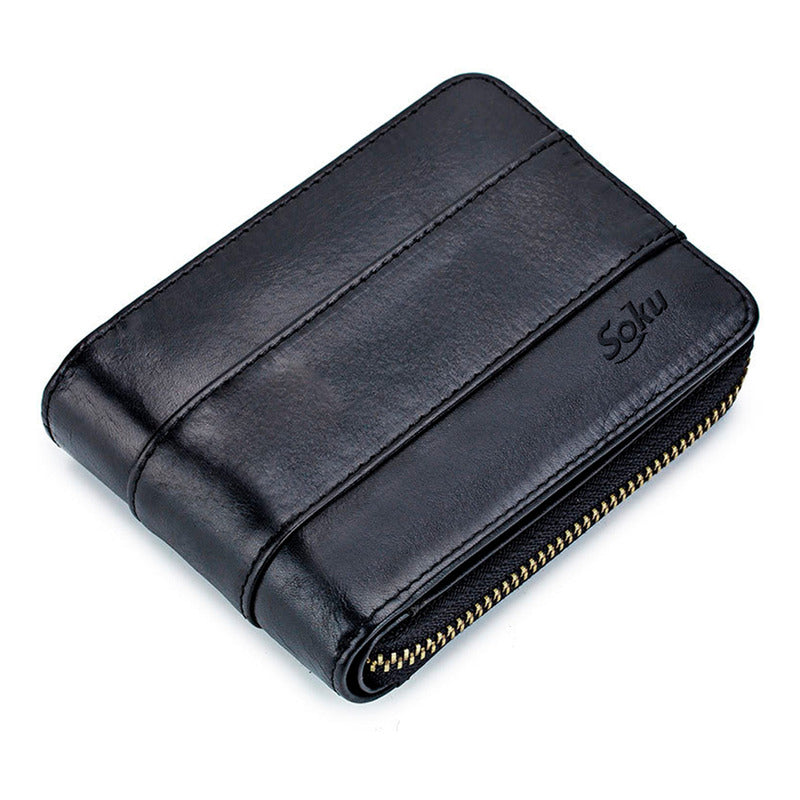 Soku Cartera Bloqueo Rfid Cierre Dura Piel Genuina Premium