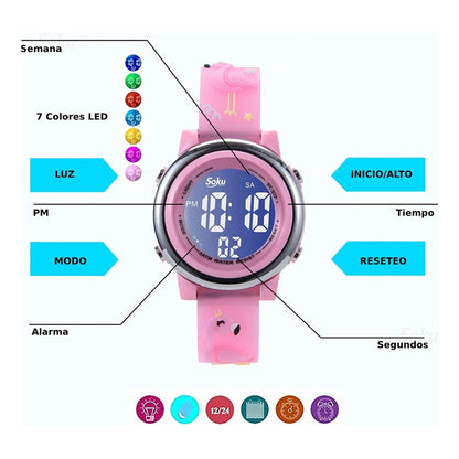 Reloj Infantil Caricaturas 3d Niña Kawaii Contra Agua Led