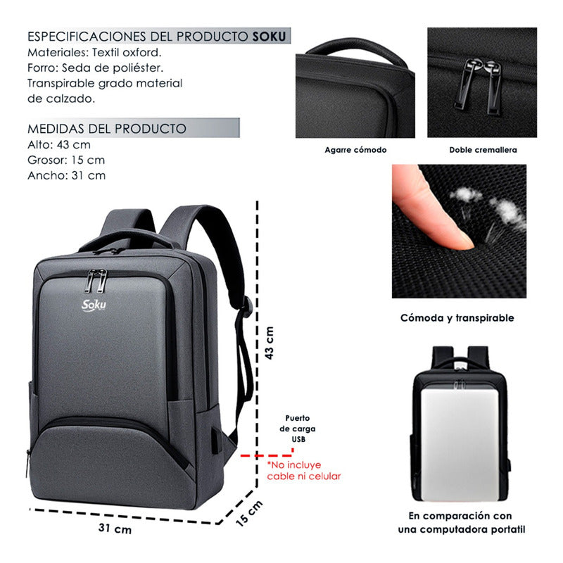 Soku Mochila Pro Ergonómica Moda Japonesa Premium Contra Agua Para iPad Mac Laptop 15in Calidad Premium