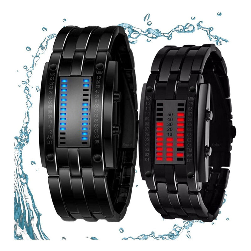 2 Relojes Pareja Duo Led Binario Acero Inoxidable Cotra Agua