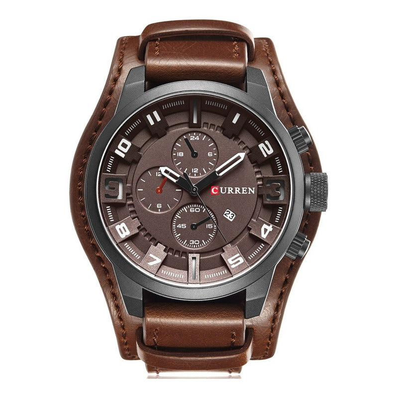 Reloj Cronometro Cuero Original Mov Japones Contra Agua Cu
